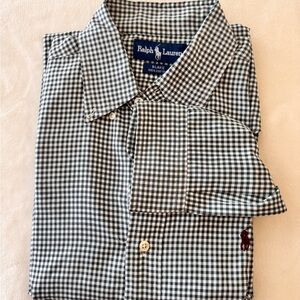 Ralph Lauren Men's Green and White Checkered Shirt